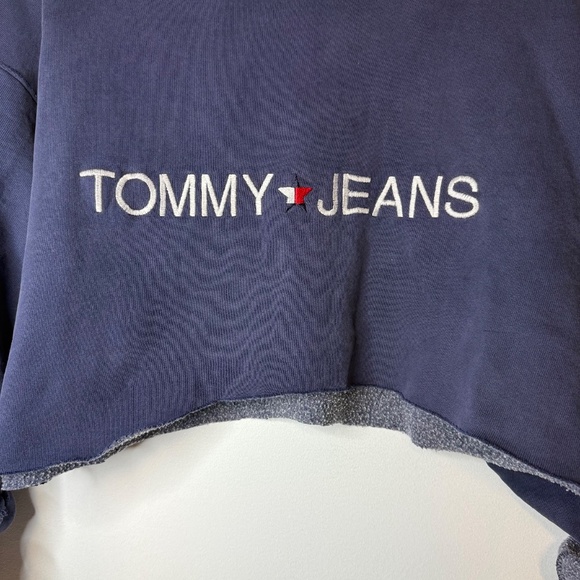Vintage Tommy Jeans Red White Blue Hand Cropped Sweatshirt 90s 1990s - Picture 2 of 9